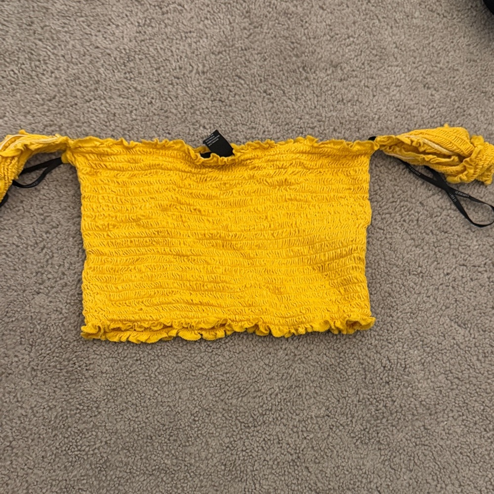 Forever 21 Yellow Smocked Crop Top